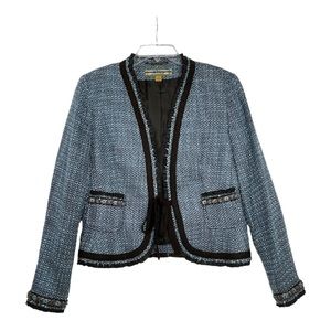 Allen by Allen Schwartz Blazer Womens 8 Blue Brown Tweed Beaded